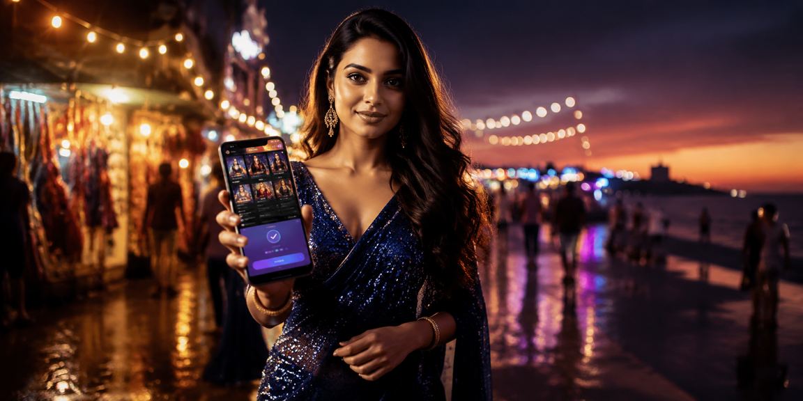 Evening market scene in Chennai with mobile payment and gaming