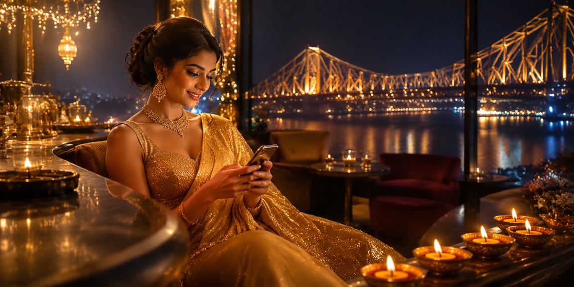 Festive Diwali evening and online gaming on mobile in Kolkata